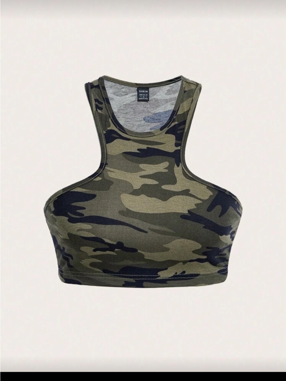 SHEIN Olive Camo High Neck Racerback Crop Top